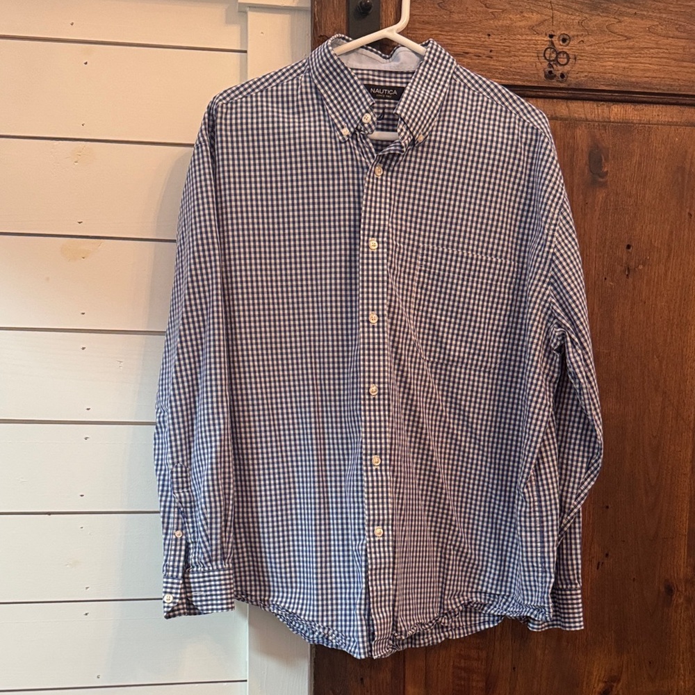 Nautica Blue and White Checkered Shirt